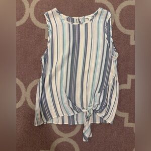 Beachlunchlounge Blue and White Tank Top with Tie Front